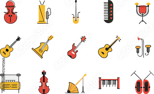 Orchestra music instruments vector icons bundle pack scalable eps illustration set