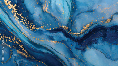 A beautiful abstract background featuring swirling blue and turquoise hues with gold accents, creating a fluid and elegant design