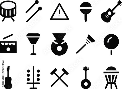 Orchestra percussion icons bundle scalable vector graphics for music design projects