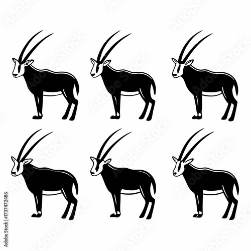 Six oryx antelopes in a repeating pattern, creating a visually striking design