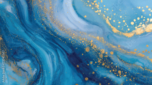 A beautiful abstract background featuring swirling blue and turquoise hues with gold accents, creating a fluid and elegant design