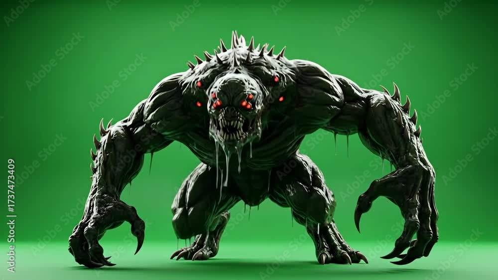 Monster Computer Animation Realistic 3D Monster Animation Against Green Screen - A frightening and ...