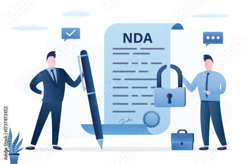 NDA or non-disclosure agreement contract, legal restrictions concept. Nondisclosure or know-how protection. Legal confidential document for working male employee.