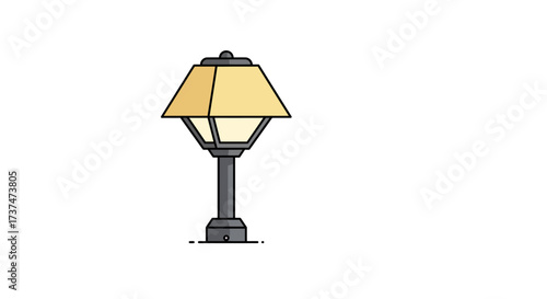Isolated Street Lamp with Yellow Shade and Gray Post.