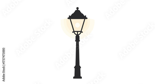Illuminated Vintage Street Lamp with Classic Design and Glowing Light.