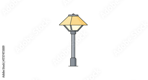 Isolated Cartoon Style Street Lamp with Yellow Shade.