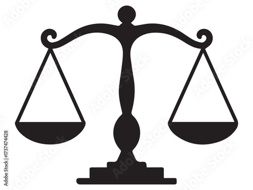 Silhouette of Justice Scales with Curved Beam balance