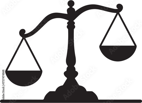 Black Silhouette of Balance Scales with Ornate Base