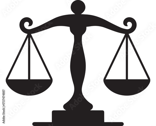 Black Silhouette of Justice Scales on White Background
