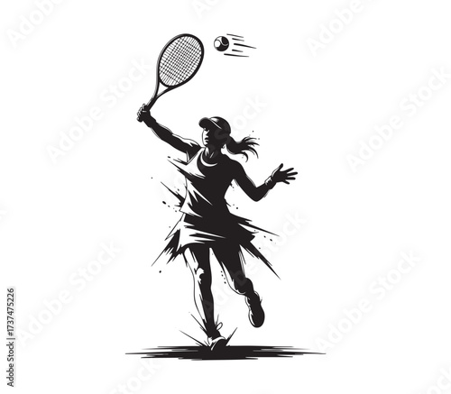 Young Female Tennis Player swing racket to hit a tennis ball