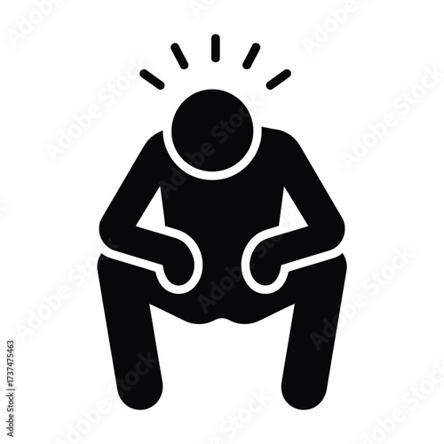 Silhouette of a person squatting with radiating lines indicating stress or pain