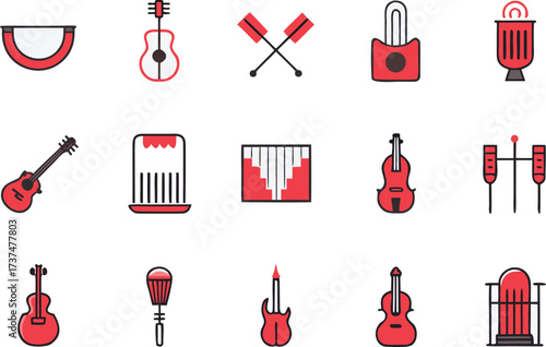 Vector icons musical instruments bundle violin viola cello guitar drums and more