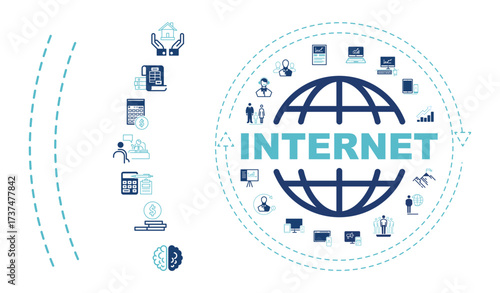 Internet icons, business infographics signs. Increasing the subscriber base of Internet providers. Legal services, SEO. set.Economy, dollar, investor, financial profit, blue design Vector illustration