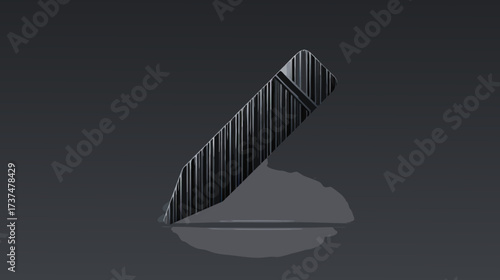 Sleek metallic digital pencil or stylus icon with textured stripes on a dark minimalist background, symbolizing creativity and design.