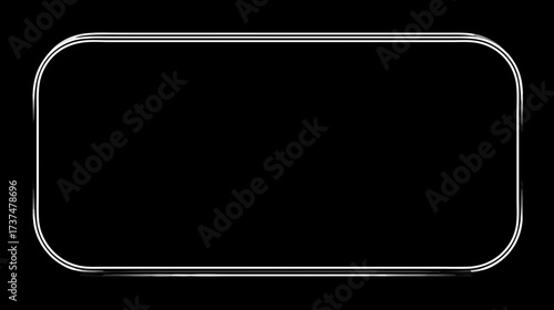 Shiny silver metallic rounded rectangle frame isolated on black. Elegant chrome border, modern user interface element for design.