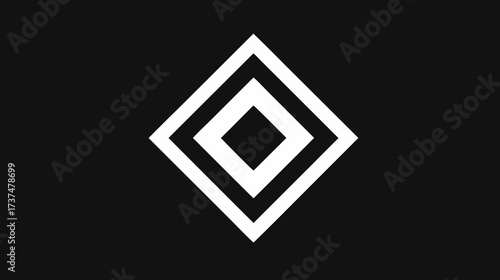Abstract white nested diamond shapes on a dark black background, minimalist geometric outline design, modern digital graphic element