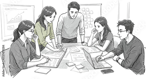 Team Collaboration Meeting Illustrating Business Strategy and Planning