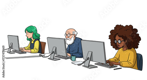 Office Workers At Work - Diverse Team At Their Desks