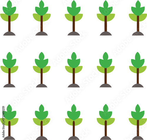 Thirty young oak sapling tree icons vector illustration scalable bundle eps