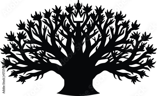 Dense silhouetted oak tree crowns vector illustration scalable eps icon for nature design