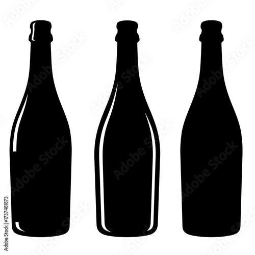 Three black silhouette bottles side by side against a ideal for design projects silhouette flat design vector illustration white background