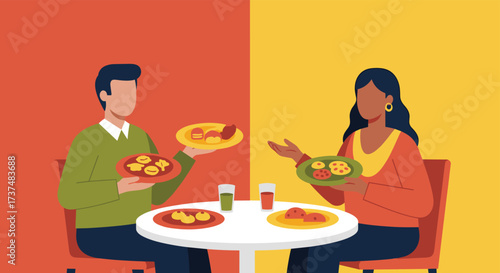 Couple enjoying a meal together at a table.