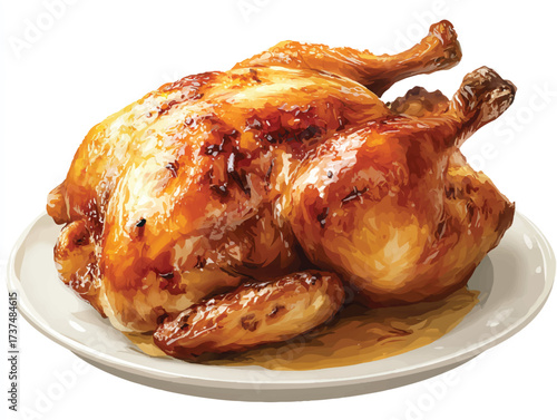 Golden Roasted Chicken on a Plate Ready to Serve a Delicious Culinary Experience Presentation