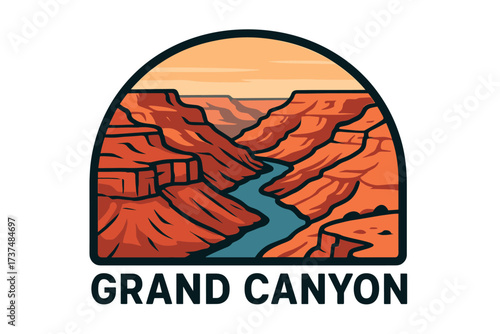 Grand Canyon Skyline Logo with Layered Cliffs and Colorado River Meanders