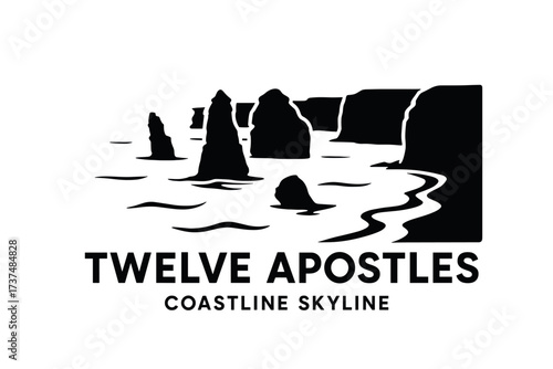 Twelve Apostles Logo with Sea Stacks and Rugged Coastal Cliffs in Australia