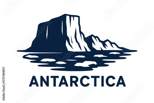 Antarctica Iceberg Logo with Tall Ice Cliffs and Floating Sea Ice