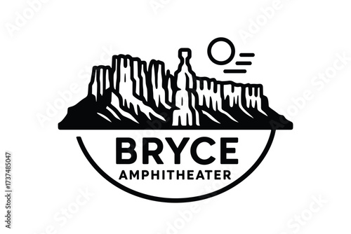 Bryce Amphitheater Logo with Hoodoo Spires and Layered Desert Cliffs
