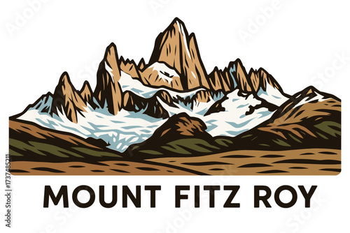 Mount Fitz Roy Logo with Jagged Granite Peaks and Patagonian Glacier Slopes