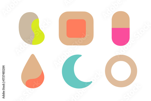 Colorful digital shapes representing health and wellness elements on a white background