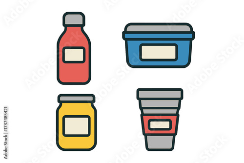 Various containers of condiments and sauces displayed together on a simple background for quick reference and organization