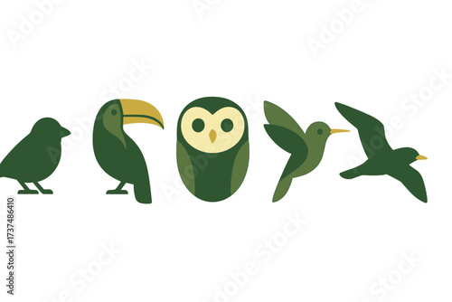 Colorful collection of animal silhouettes showcasing diverse bird species in simple design