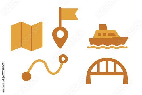Exploring a city with a map, boat, and bridge during a sunny day by the water in a vibrant urban setting