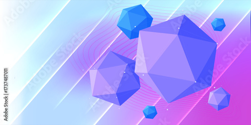 Abstract soft white light with purple and blue polygon ball. Trendy minimal design. Vector illustration background