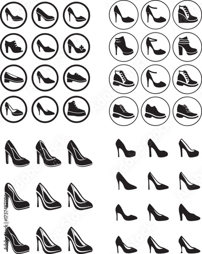 Diverse Footwear Collection Icons shoes heels