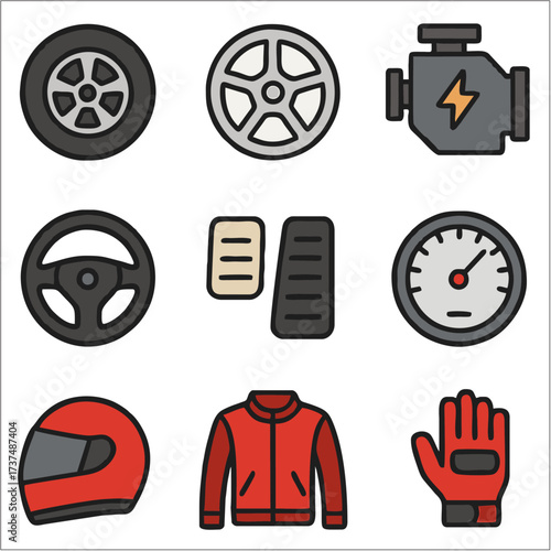 Flat Icon Set, Automotive, Vehicles & Mechanic Tools Symbols