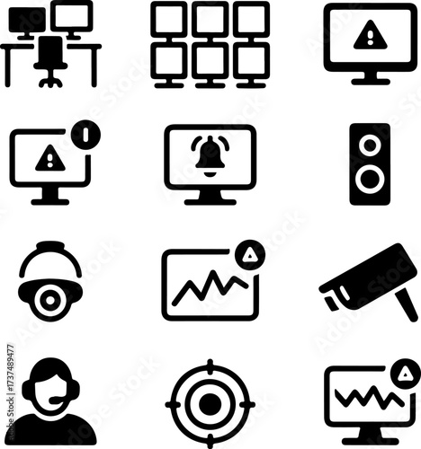 Alert and Monitoring Icons Essential Symbols for Surveillance and Information Systems