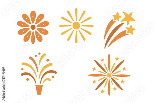 Colorful fireworks and decorative symbols brightening a festive celebration in a cheerful design