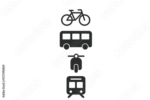 Various modes of transportation illustrated with simple black icons on a white background