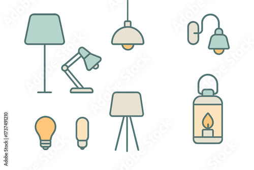 Different types of modern lighting fixtures and lamps in various styles and designs suitable for home decor