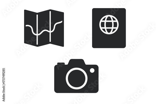 Planning a travel adventure with map, passport, and camera on a table