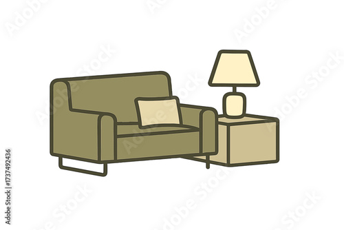 Cozy living room scene with a comfortable couch and stylish lamp beside a side table