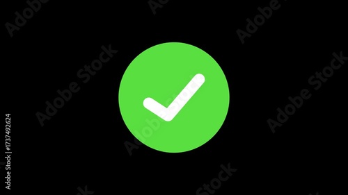 White Tick with Green Circle Fill Animated Icon on Transparent Background