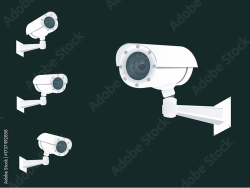 Isometric modern digital CCTV equipment collection with cameras and surveillance devices, designed for urban security and monitoring, EPS10 illustration highlighting advanced safety technology