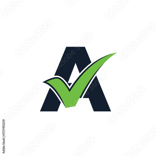 Vector art of letter a logo with check mark, representing approval, accuracy, and quality assurance for business and professional services