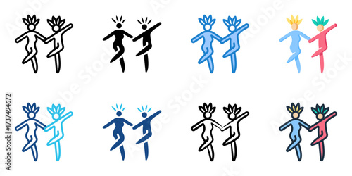 Folklore festivals icon set multiple style collection 
