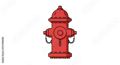 Red Fire Hydrant with Chains and Outlined Design.